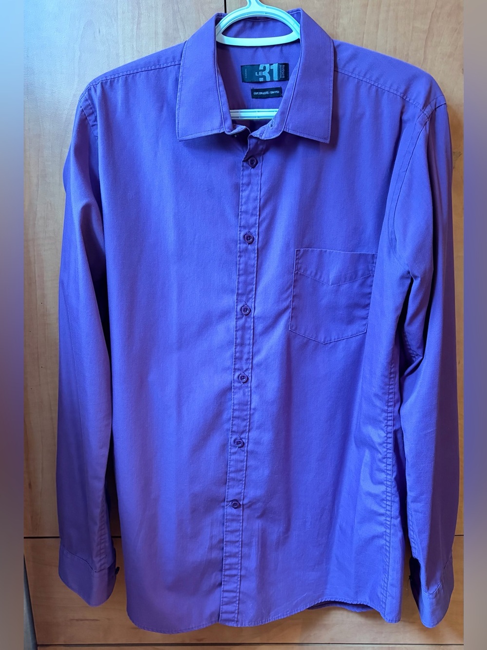 Men's Long-Sleeve Purple Button-Up Dress Shirt